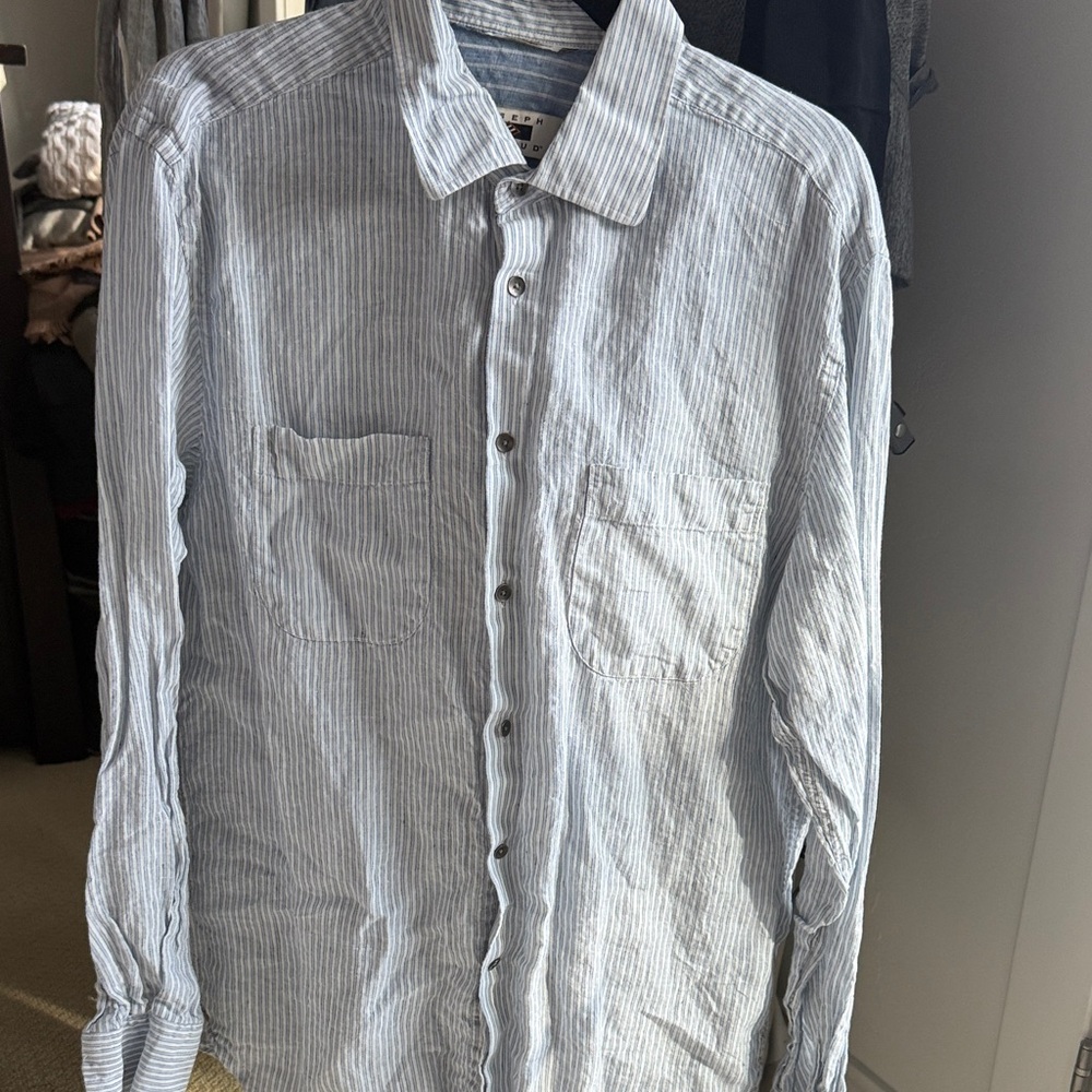 Joseph Abboud Men's Blue Striped linen Shirt sz Large